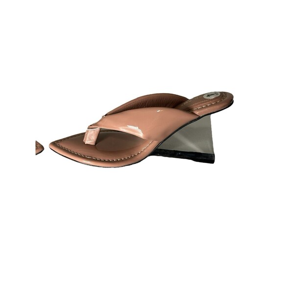 GOOD AMERICAN Women's Dusty Patent Lucite Wedge Size 4 Thong Sandals- Read - Picture 12 of 12